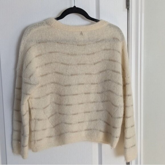 SUD EXPRESS round crew neck alpaca mohair cream beige tan striped sweater Large - Picture 3 of 9